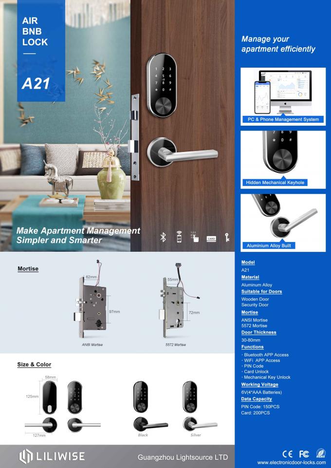 Cerradura de puerta anti partida de la contraseña de Digitaces del hurto del acceso de WiFi Bluetooth de las cerraduras de puerta del apartamento para Airbnb 0