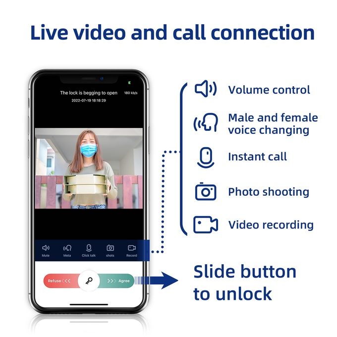Cerradura de puerta video del timbre del Smart Home de la cerradura de Tuya APP Bluetooth 3