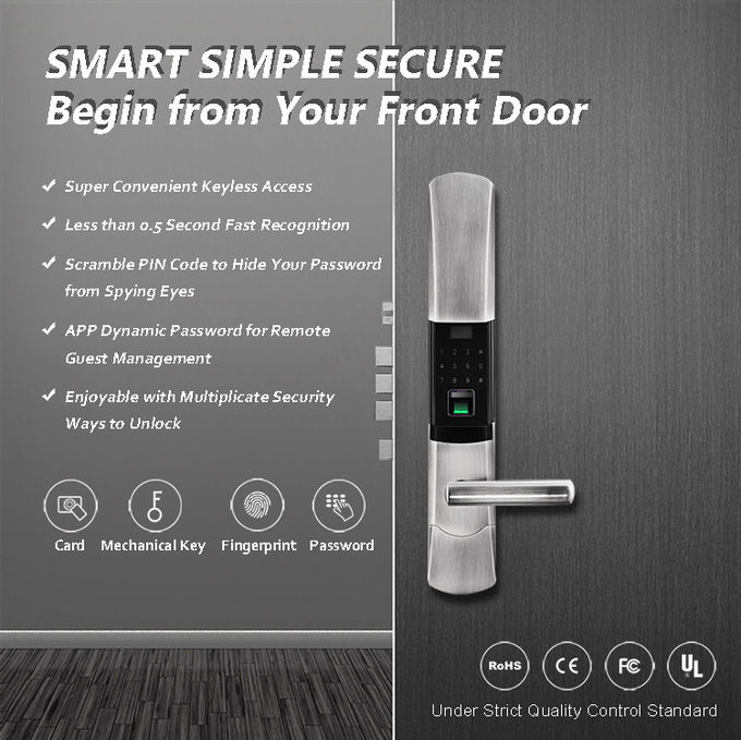 Bajo consumo de energía automático electrónico elegante del sensor del escáner de la huella dactilar de la cerradura de puerta 1