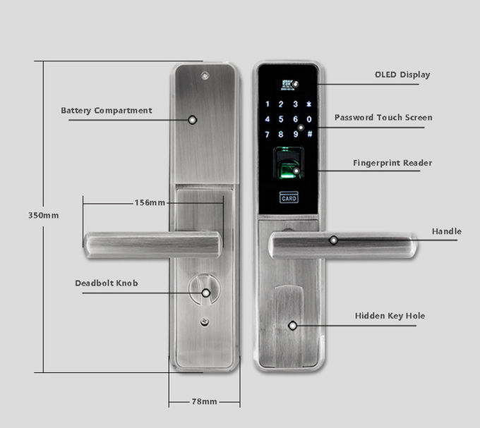 Cerradura de puerta principal inteligente de Digitaces, cerradura de puerta automatizada contraseña de la pantalla táctil 2