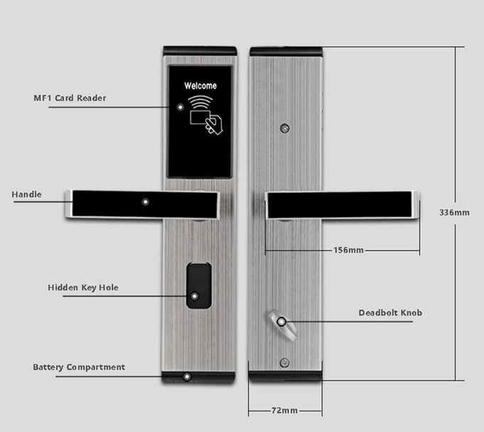 Cerraduras sin llave del acceso del acero inoxidable, cerraduras de puerta de la habitación de la tarjeta de Digitaces RFID 2