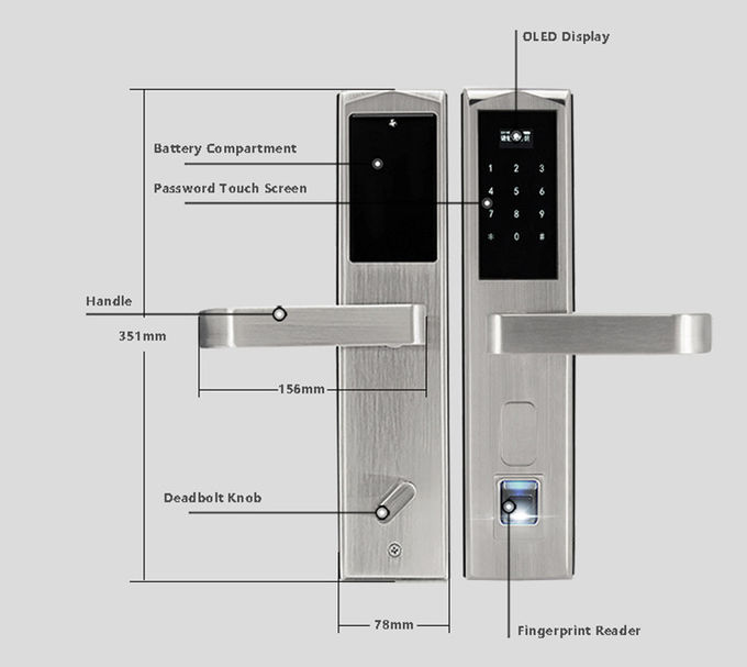 Cerraduras de puerta electrónicas biométricas del acero inoxidable con contraseña dinámica del APP 2