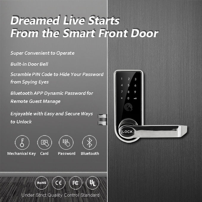 Peso ligero de la cerradura de puerta de Bluetooth de la tarjeta de la huella dactilar 168m m * 68m m para los hogares 0