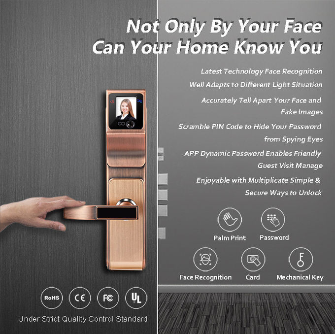 Tarjeta inteligente de IC de la ayuda de la cerradura de puerta del reconocimiento de cara para el hogar o la oficina 0