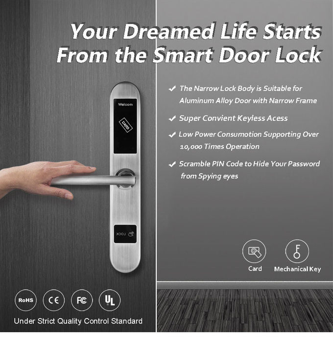 La llave de aluminio de Smart Card de la cerradura de la puerta deslizante desbloquea el 20% ~ humedad de trabajo del 90% 0