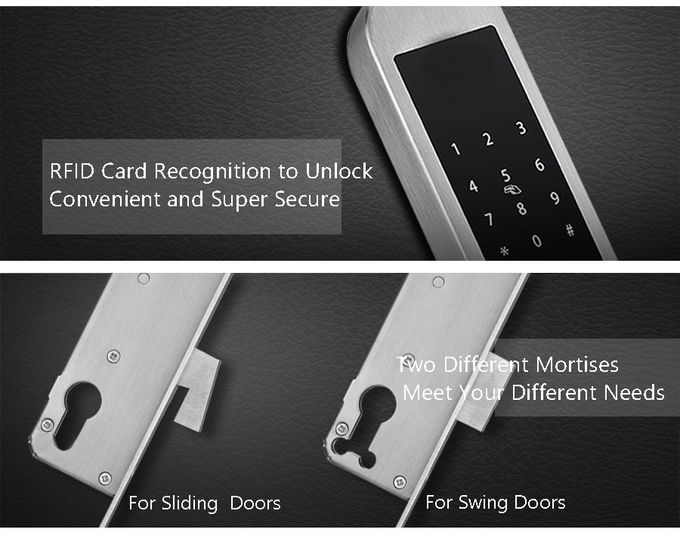 La cerradura de aluminio color plata de la puerta deslizante desbloquea por la tarjeta y la contraseña 2