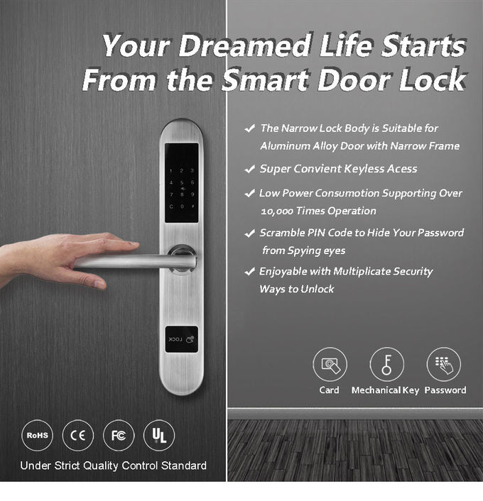 La cerradura de aluminio color plata de la puerta deslizante desbloquea por la tarjeta y la contraseña 0