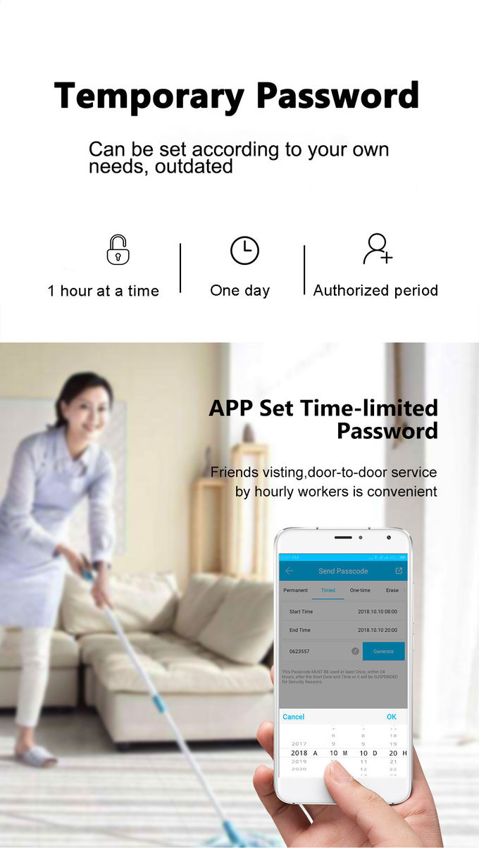 La cerradura de puerta negra del código del Deadbolt Airbnb WiFi Bluetooth APP maneja el sistema 1