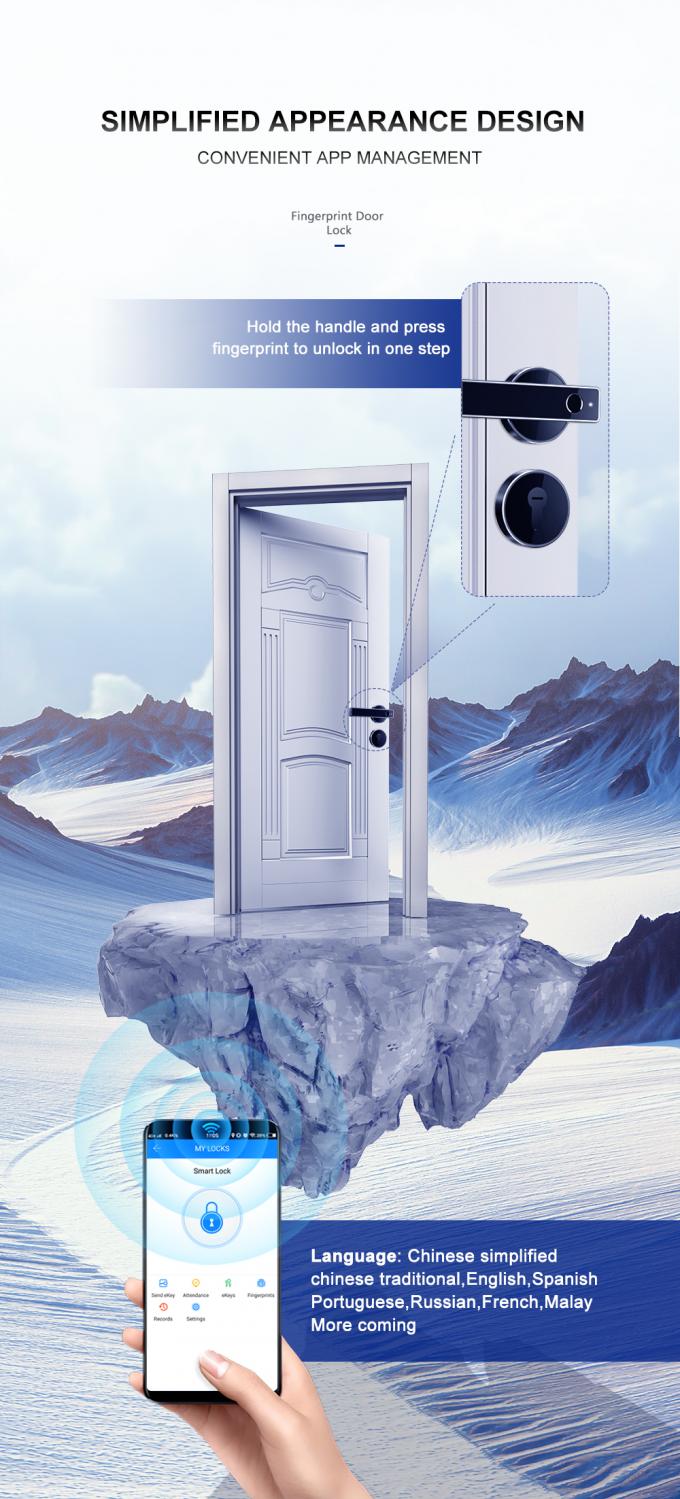 Cerradura de puerta de la huella dactilar de la residencia/cerradura de puerta electrónica elegante separada de WiFi Bluetooth APP del cilindro 2