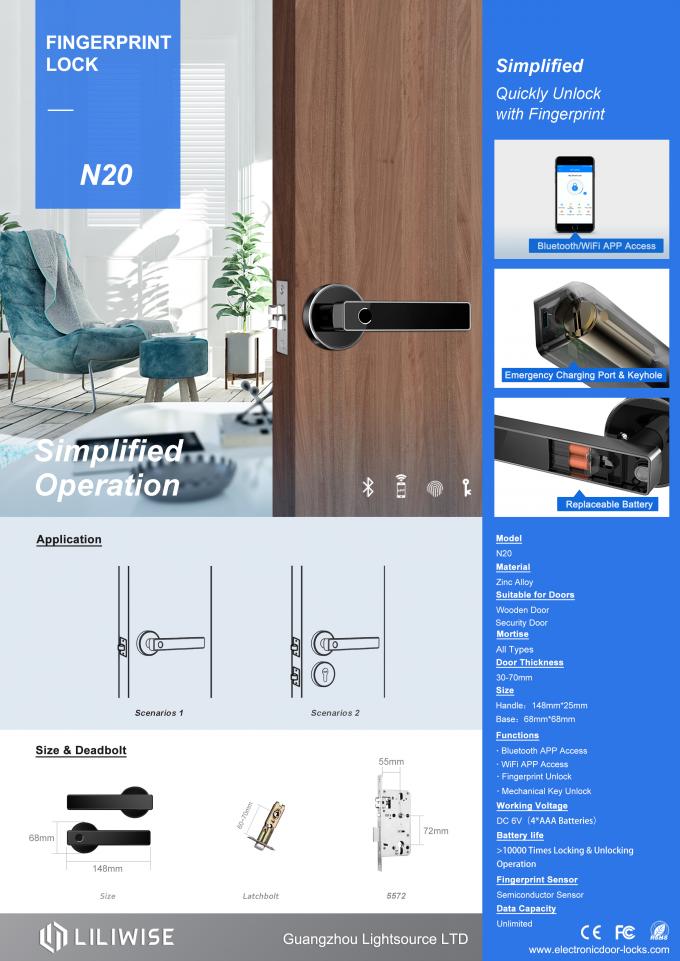 Cerradura de palanca electrónica del tirador de puerta de la huella dactilar teledirigida inalámbrica de Bluetooth WiFi de las cerraduras de seguridad 1