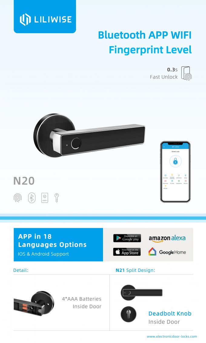 Seguridad biométrica de WiFi Bluetooth APP de la cerradura de puerta de la huella dactilar de Liliwise alta 2