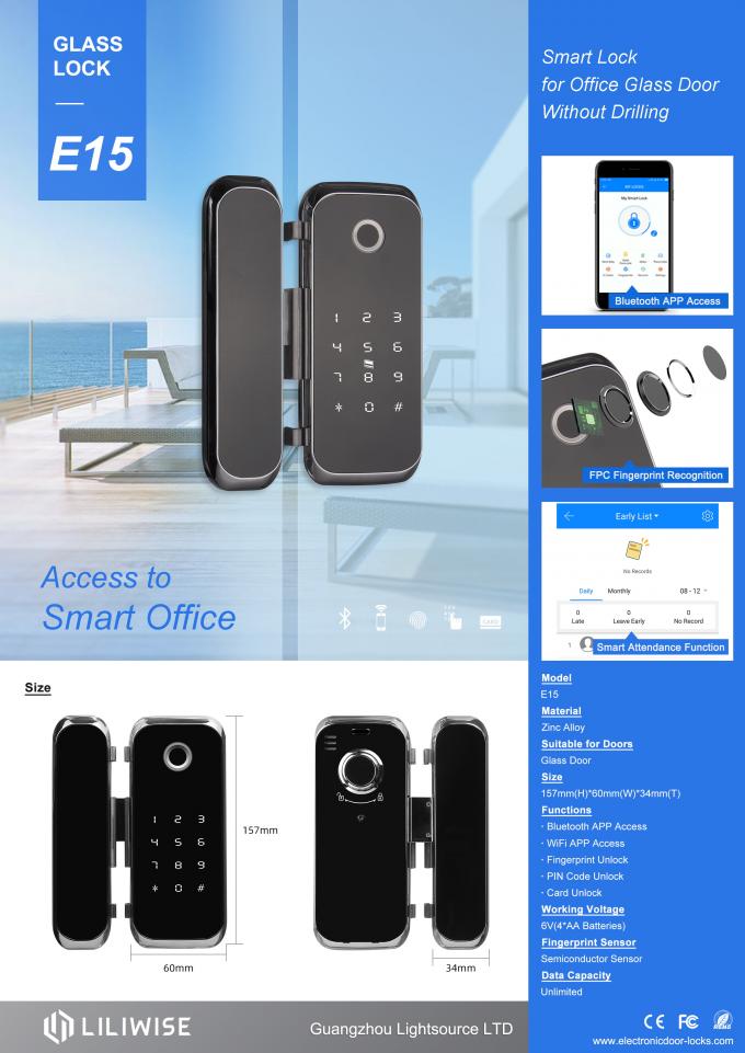 Huella dactilar biométrica electrónica del acceso de WiFi Bluetooth APP de la cerradura de puerta del Smart Glass 0