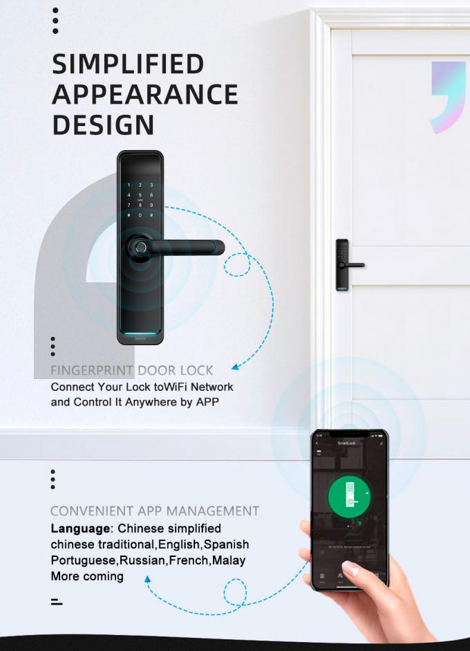 El inteligente elegante de la cerradura de puerta del App de Tuya WiFi cierra la cerradura de puerta de la huella dactilar