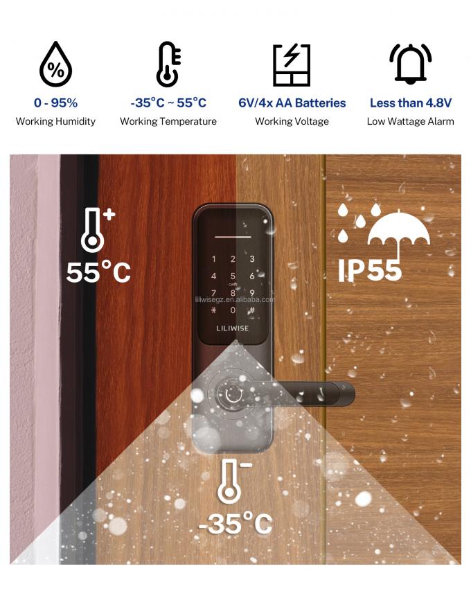Tuya WiFi BLE Smart Door Lock con huella digital y teclado 3