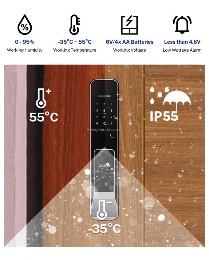 Liliwise Seguridad Digital Campanilla Tuya Wifi Smart Bloqueo de huellas digitales Reconocimiento facial c&aacute;mara Bloqueo de puerta Control de accesos 20