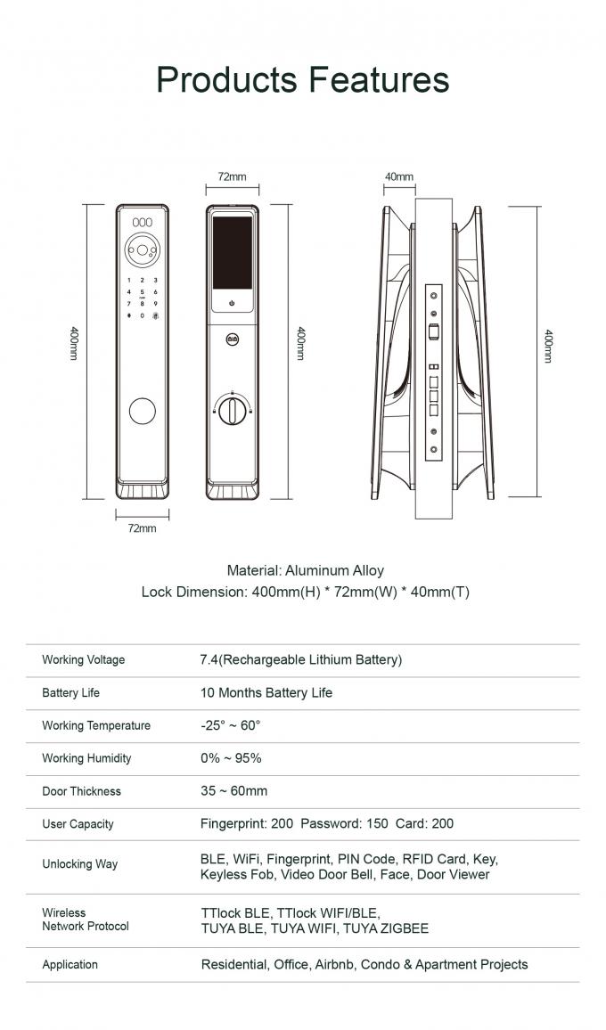 Liliwise Fechadura Digital Tuya Inteligente Cerradura Wifi Seguridad Inal&aacute;mbrica Contrase&ntilde;a Sin llave Cerraduras inteligentes con c&aacute;mara 18