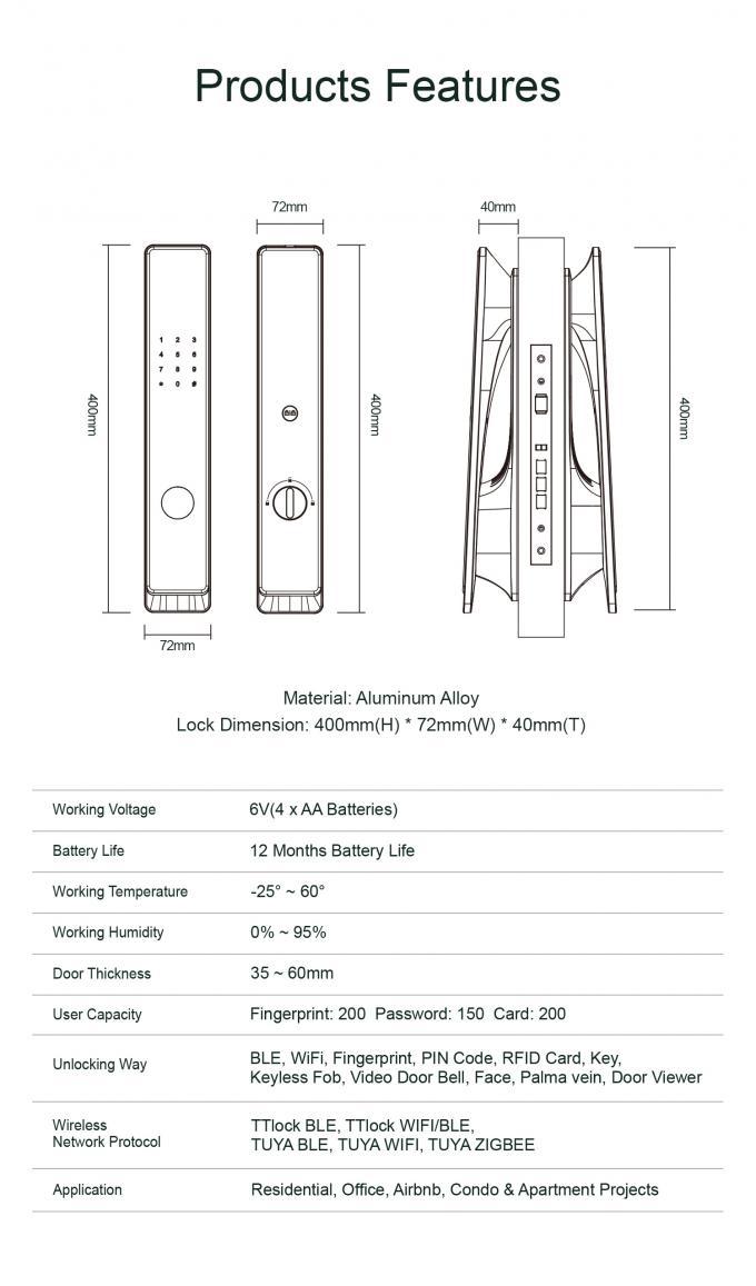 Cerraduras de puertas inteligentes el&eacute;ctricas autom&aacute;ticas Liliwise Impermeables de huellas dactilares exteriores sin llave 4