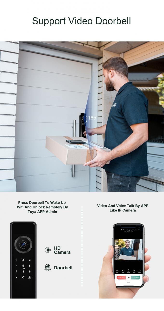 Liliwise 2025 Electronic Black Smart Gate Lock Outdoor Tuya Tt Camera Smart Lock With Ble Fingerprint Camera Proof de agua con una c&aacute;mara de huellas digitales de color azul y una c&aacute;mara de huellas digitales de color negro 8