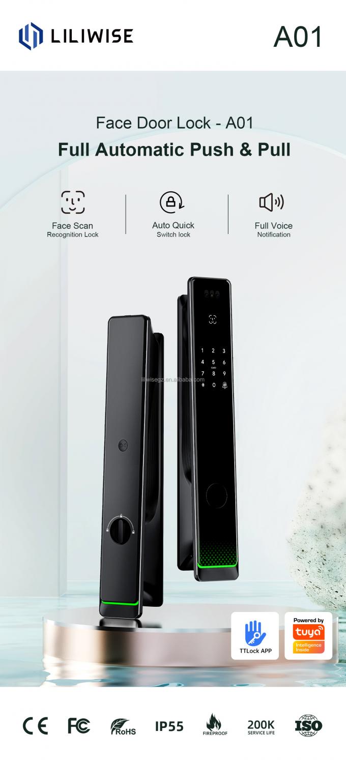 Liliwise Tuya Seguridad en el hogar Cerradura de la puerta de entrada Cerradura digital de huellas digitales exterior Seguridad a prueba de agua Reconocimiento facial Cerradura inteligente 2