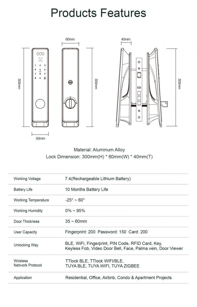 Seguridad Liliwise Tuya Wifi Cerradura Inteligente Cerraduras electr&oacute;nicas inteligentes Huellas dactilares sin llave Blindado digital puerta Smart Lock 6