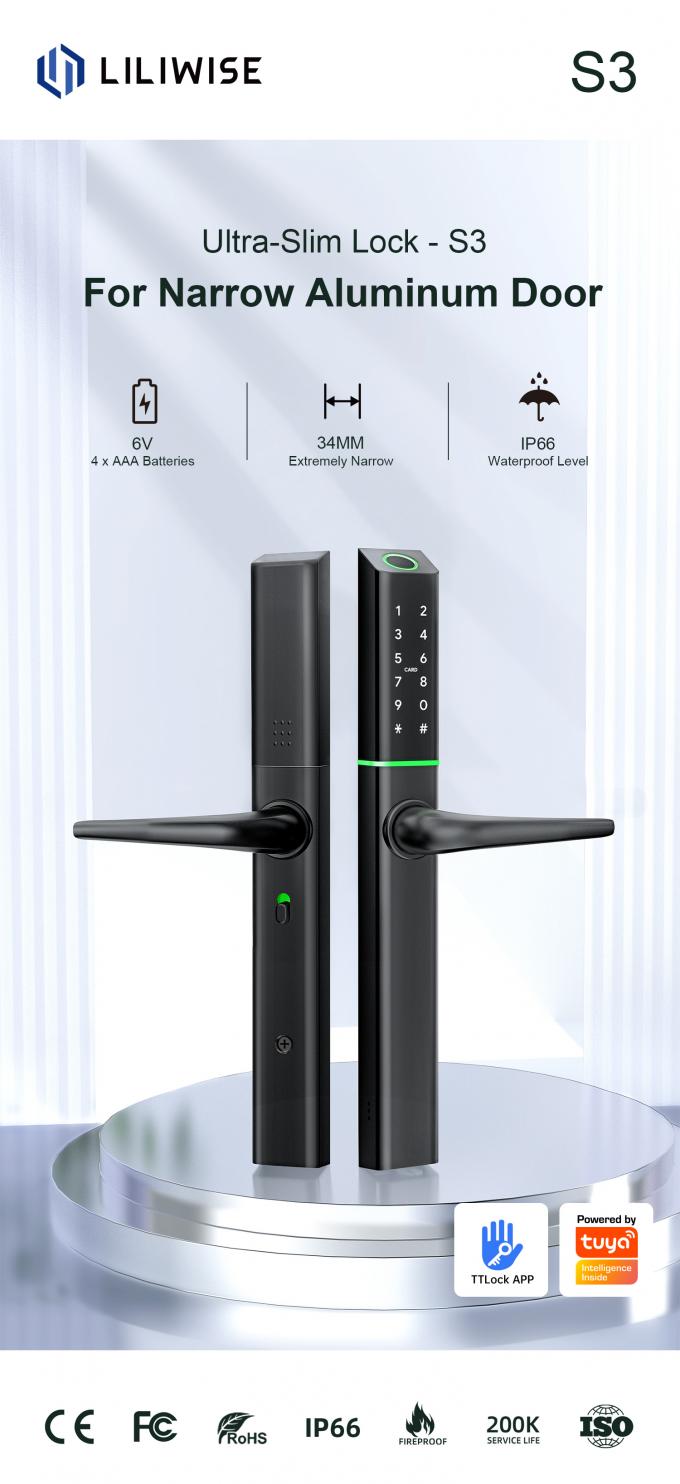 Liliwise Personalizado Impermeable de Aluminio Cerradura Electr&oacute;nica Exterior Tuya Ttlock Matter Cerraduras Inteligentes Sin Llave Cerradura Inteligente Slim 2