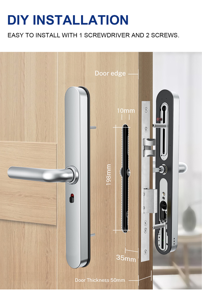 Cerradura de puerta de aluminio impermeable Smart delgado con el cilindro 3