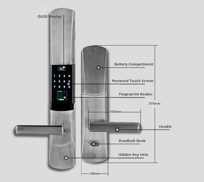 Desplazamiento de las cerraduras de puerta electrónicas de entrada, cerradura de puerta electrónica del dormitorio con el sensor de Fngerprint 2