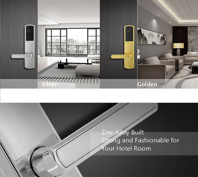 Cerraduras de puerta electrónicas del hotel de oro, cerradura de puerta de la llave electrónica de la tarjeta del RFID para los hoteles 1