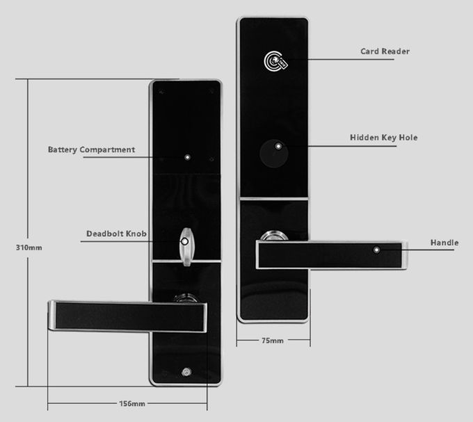 Bajo consumo de energía 310 * 72m m de la aleación del cinc de las cerraduras de puerta del apartamento de la tarjeta de IC 1