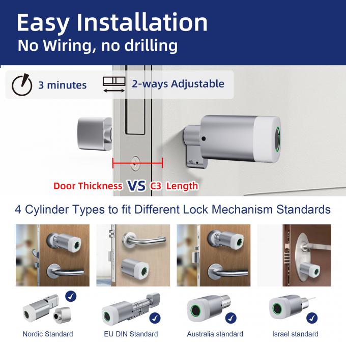Tarjeta de huella digital de Liliwise RFID Cerradura de puerta impermeable WiFi ajustable BLE Tuya Ttlock Cerradura de cilindro inteligente para reemplazar el viejo mec&aacute;nico 3