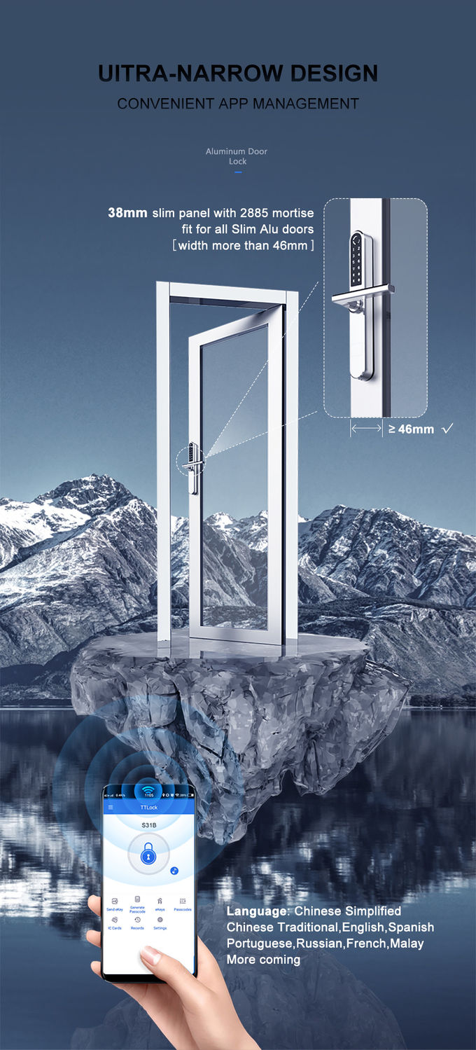 Energía baja de aluminio biométrica elegante Consumotion de las cerraduras de puerta de la cerradura del acero inoxidable 2